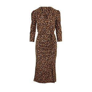 VERONICA BEARD Size 0 Arielle Leopard Print Stretch V-Neck Silk Midi Dress